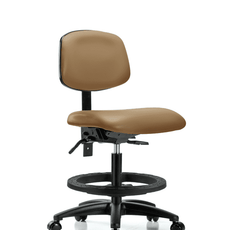 Vinyl Chair - Medium Bench Height with Seat Tilt, Black Foot Ring, & Casters in Taupe Trailblazer Vinyl - VMBCH-RG-T1-A0-BF-RC-8584