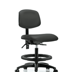 Vinyl Chair - Medium Bench Height with Seat Tilt, Black Foot Ring, & Casters in Charcoal Trailblazer Vinyl - VMBCH-RG-T1-A0-BF-RC-8605