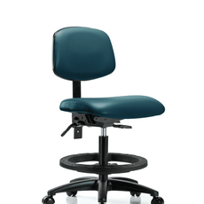 Vinyl Chair - Medium Bench Height with Seat Tilt, Black Foot Ring, & Casters in Marine Blue Supernova Vinyl - VMBCH-RG-T1-A0-BF-RC-8801