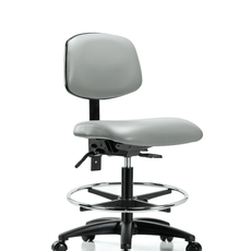 Vinyl Chair - Medium Bench Height with Seat Tilt, Chrome Foot Ring, & Casters in Dove Trailblazer Vinyl - VMBCH-RG-T1-A0-CF-RC-8567