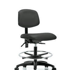 Vinyl Chair - Medium Bench Height with Seat Tilt, Chrome Foot Ring, & Casters in Charcoal Trailblazer Vinyl - VMBCH-RG-T1-A0-CF-RC-8605