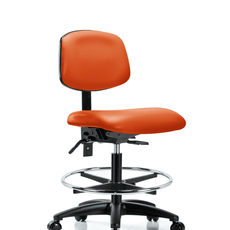 Vinyl Chair - Medium Bench Height with Seat Tilt, Chrome Foot Ring, & Casters in Orange Kist Trailblazer Vinyl - VMBCH-RG-T1-A0-CF-RC-8613