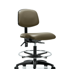 Vinyl Chair - Medium Bench Height with Seat Tilt, Chrome Foot Ring, & Casters in Taupe Supernova Vinyl - VMBCH-RG-T1-A0-CF-RC-8809
