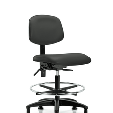 Vinyl Chair - Medium Bench Height with Seat Tilt, Chrome Foot Ring, & Stationary Glides in Charcoal Trailblazer Vinyl - VMBCH-RG-T1-A0-CF-RG-8605