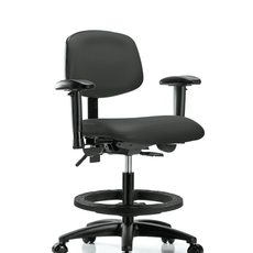Vinyl Chair - Medium Bench Height with Seat Tilt, Adjustable Arms, Black Foot Ring, & Casters in Charcoal Trailblazer Vinyl - VMBCH-RG-T1-A1-BF-RC-8605