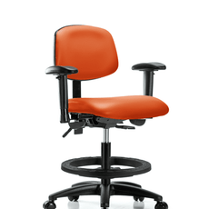 Vinyl Chair - Medium Bench Height with Seat Tilt, Adjustable Arms, Black Foot Ring, & Casters in Orange Kist Trailblazer Vinyl - VMBCH-RG-T1-A1-BF-RC-8613