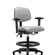 Vinyl Chair - Medium Bench Height with Seat Tilt, Adjustable Arms, Black Foot Ring, & Stationary Glides in Dove Trailblazer Vinyl - VMBCH-RG-T1-A1-BF-RG-8567
