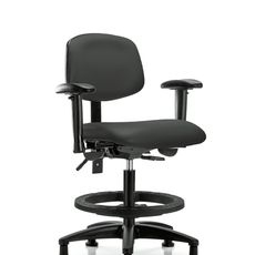 Vinyl Chair - Medium Bench Height with Seat Tilt, Adjustable Arms, Black Foot Ring, & Stationary Glides in Charcoal Trailblazer Vinyl - VMBCH-RG-T1-A1-BF-RG-8605