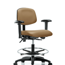 Vinyl Chair - Medium Bench Height with Seat Tilt, Adjustable Arms, Chrome Foot Ring, & Casters in Taupe Trailblazer Vinyl - VMBCH-RG-T1-A1-CF-RC-8584