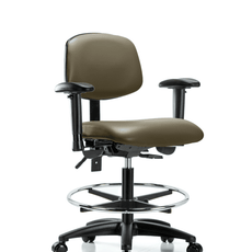 Vinyl Chair - Medium Bench Height with Seat Tilt, Adjustable Arms, Chrome Foot Ring, & Casters in Taupe Supernova Vinyl - VMBCH-RG-T1-A1-CF-RC-8809