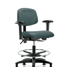 Vinyl Chair - Medium Bench Height with Seat Tilt, Adjustable Arms, Chrome Foot Ring, & Stationary Glides in Colonial Blue Trailblazer Vinyl - VMBCH-RG-T1-A1-CF-RG-8546