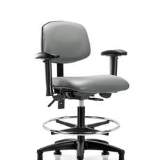 Vinyl Chair - Medium Bench Height with Seat Tilt, Adjustable Arms, Chrome Foot Ring, & Stationary Glides in Sterling Supernova Vinyl - VMBCH-RG-T1-A1-CF-RG-8840