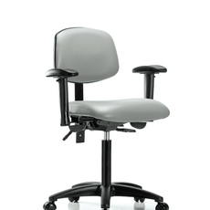 Vinyl Chair - Medium Bench Height with Seat Tilt, Adjustable Arms, & Casters in Dove Trailblazer Vinyl - VMBCH-RG-T1-A1-NF-RC-8567