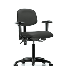 Vinyl Chair - Medium Bench Height with Seat Tilt, Adjustable Arms, & Casters in Charcoal Trailblazer Vinyl - VMBCH-RG-T1-A1-NF-RC-8605