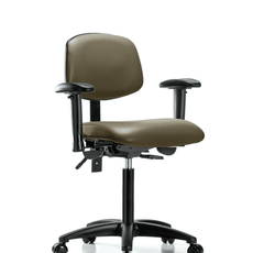 Vinyl Chair - Medium Bench Height with Seat Tilt, Adjustable Arms, & Casters in Taupe Supernova Vinyl - VMBCH-RG-T1-A1-NF-RC-8809