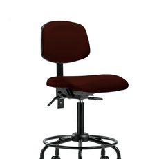 Vinyl Chair - Medium Bench Height with Round Tube Base & Casters in Burgundy Trailblazer Vinyl - VMBCH-RT-T0-A0-RC-8569