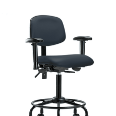 Vinyl Chair - Medium Bench Height with Round Tube Base, Adjustable Arms, & Casters in Imperial Blue Trailblazer Vinyl - VMBCH-RT-T0-A1-RC-8582