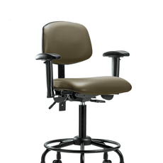 Vinyl Chair - Medium Bench Height with Round Tube Base, Adjustable Arms, & Casters in Taupe Supernova Vinyl - VMBCH-RT-T0-A1-RC-8809