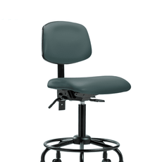 Vinyl Chair - Medium Bench Height with Round Tube Base, Seat Tilt, & Casters in Colonial Blue Trailblazer Vinyl - VMBCH-RT-T1-A0-RC-8546