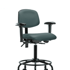 Vinyl Chair - Medium Bench Height with Round Tube Base, Seat Tilt, Adjustable Arms, & Casters in Colonial Blue Trailblazer Vinyl - VMBCH-RT-T1-A1-RC-8546