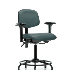 Vinyl Chair - Medium Bench Height with Round Tube Base, Seat Tilt, Adjustable Arms, & Stationary Glides in Colonial Blue Trailblazer Vinyl - VMBCH-RT-T1-A1-RG-8546