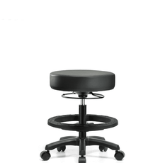 Vinyl Mini-Stool - Medium Bench Height with Black Foot Ring & Casters in Carbon Supernova Vinyl - VMBMS-RG-BF-RC-8823