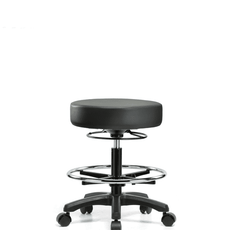 Vinyl Mini-Stool - Medium Bench Height with Chrome Foot Ring & Casters in Carbon Supernova Vinyl - VMBMS-RG-CF-RC-8823