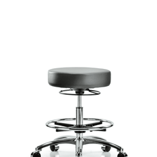 Vinyl Stool without Back Chrome - Medium Bench Height with Chrome Foot Ring & Casters in Sterling Supernova Vinyl - VMBSO-CR-CF-CC-8840