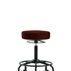 Vinyl Stool without Back - Medium Bench Height with Round Tube Base & Casters in Burgundy Trailblazer Vinyl - VMBSO-RT-RC-8569