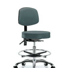 Vinyl Stool with Back Chrome - Medium Bench Height with Chrome Foot Ring & Casters in Colonial Blue Trailblazer Vinyl - VMBST-CR-T0-CF-CC-8546