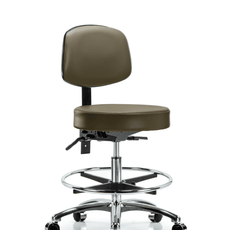 Vinyl Stool with Back Chrome - Medium Bench Height with Chrome Foot Ring & Casters in Marine Blue Supernova Vinyl - VMBST-CR-T0-CF-CC-8809