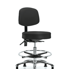 Vinyl Stool with Back Chrome - Medium Bench Height with Chrome Foot Ring & Stationary Glides in Black Trailblazer Vinyl - VMBST-CR-T0-CF-RG-8540