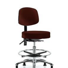 Vinyl Stool with Back Chrome - Medium Bench Height with Chrome Foot Ring & Stationary Glides in Burgundy Trailblazer Vinyl - VMBST-CR-T0-CF-RG-8569