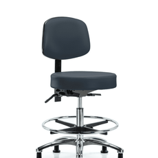 Vinyl Stool with Back Chrome - Medium Bench Height with Chrome Foot Ring & Stationary Glides in Imperial Blue Trailblazer Vinyl - VMBST-CR-T0-CF-RG-8582
