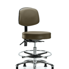 Vinyl Stool with Back Chrome - Medium Bench Height with Chrome Foot Ring & Stationary Glides in Marine Blue Supernova Vinyl - VMBST-CR-T0-CF-RG-8809