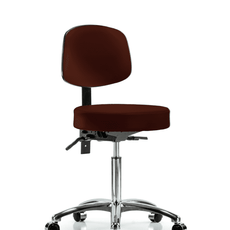 Vinyl Stool with Back Chrome - Medium Bench Height with Casters in Burgundy Trailblazer Vinyl - VMBST-CR-T0-NF-CC-8569