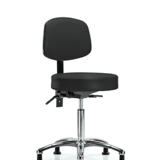 Vinyl Stool with Back Chrome - Medium Bench Height with Stationary Glides in Black Trailblazer Vinyl - VMBST-CR-T0-NF-RG-8540