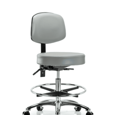 Vinyl Stool with Back Chrome - Medium Bench Height with Seat Tilt, Chrome Foot Ring, & Casters in Dove Trailblazer Vinyl - VMBST-CR-T1-CF-CC-8567