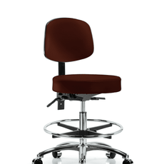 Vinyl Stool with Back Chrome - Medium Bench Height with Seat Tilt, Chrome Foot Ring, & Casters in Burgundy Trailblazer Vinyl - VMBST-CR-T1-CF-CC-8569