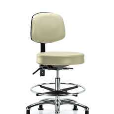 Vinyl Stool with Back Chrome - Medium Bench Height with Seat Tilt, Chrome Foot Ring, & Stationary Glides in Adobe White Trailblazer Vinyl - VMBST-CR-T1-CF-RG-8501