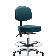 Vinyl Stool with Back Chrome - Medium Bench Height with Seat Tilt, Chrome Foot Ring, & Stationary Glides in Marine Blue Supernova Vinyl - VMBST-CR-T1-CF-RG-8801