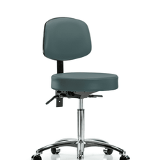 Vinyl Stool with Back Chrome - Medium Bench Height with Seat Tilt & Casters in Colonial Blue Trailblazer Vinyl - VMBST-CR-T1-NF-CC-8546