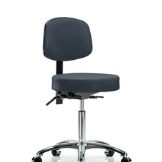 Vinyl Stool with Back Chrome - Medium Bench Height with Seat Tilt & Casters in Imperial Blue Trailblazer Vinyl - VMBST-CR-T1-NF-CC-8582
