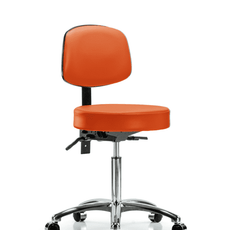 Vinyl Stool with Back Chrome - Medium Bench Height with Seat Tilt & Casters in Orange Kist Trailblazer Vinyl - VMBST-CR-T1-NF-CC-8613