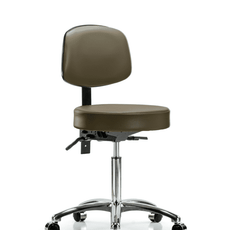 Vinyl Stool with Back Chrome - Medium Bench Height with Seat Tilt & Casters in Marine Blue Supernova Vinyl - VMBST-CR-T1-NF-CC-8809