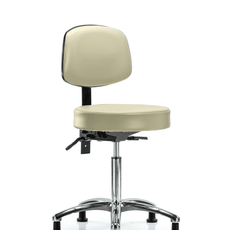 Vinyl Stool with Back Chrome - Medium Bench Height with Seat Tilt & Stationary Glides in Adobe White Trailblazer Vinyl - VMBST-CR-T1-NF-RG-8501