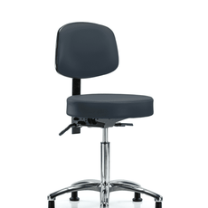 Vinyl Stool with Back Chrome - Medium Bench Height with Seat Tilt & Stationary Glides in Imperial Blue Trailblazer Vinyl - VMBST-CR-T1-NF-RG-8582