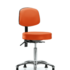 Vinyl Stool with Back Chrome - Medium Bench Height with Seat Tilt & Stationary Glides in Orange Kist Trailblazer Vinyl - VMBST-CR-T1-NF-RG-8613
