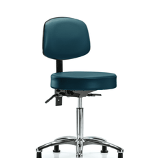 Vinyl Stool with Back Chrome - Medium Bench Height with Seat Tilt & Stationary Glides in Marine Blue Supernova Vinyl - VMBST-CR-T1-NF-RG-8801