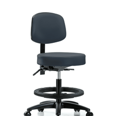 Vinyl Stool with Back - Medium Bench Height with Black Foot Ring & Casters in Imperial Blue Trailblazer Vinyl - VMBST-RG-T0-BF-RC-8582
